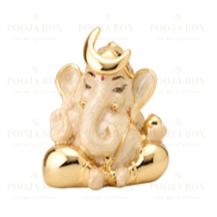 24 K Gold Foil Pearl White Ganesha Idols