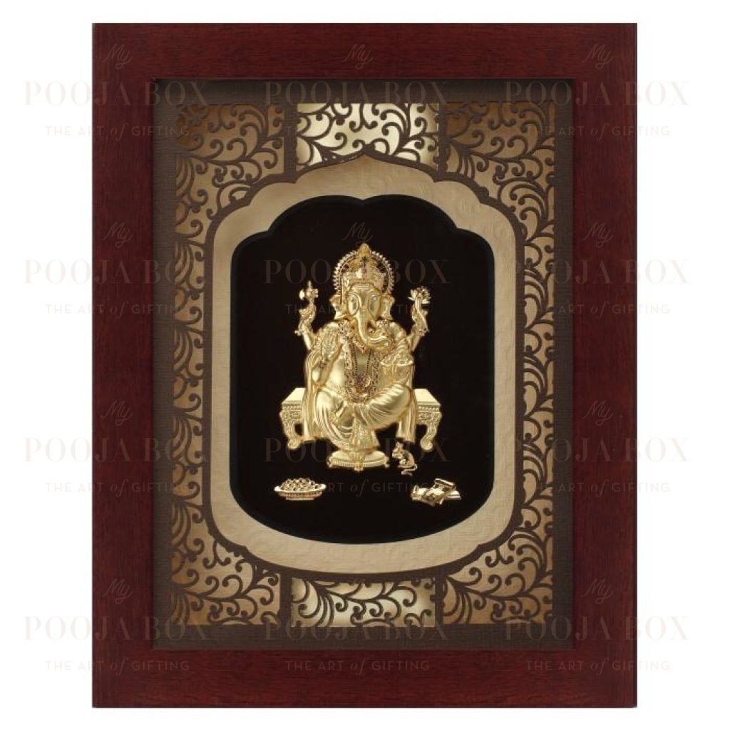 24K Gold Foil Big Ganesha Elite Frame Framed Paintings