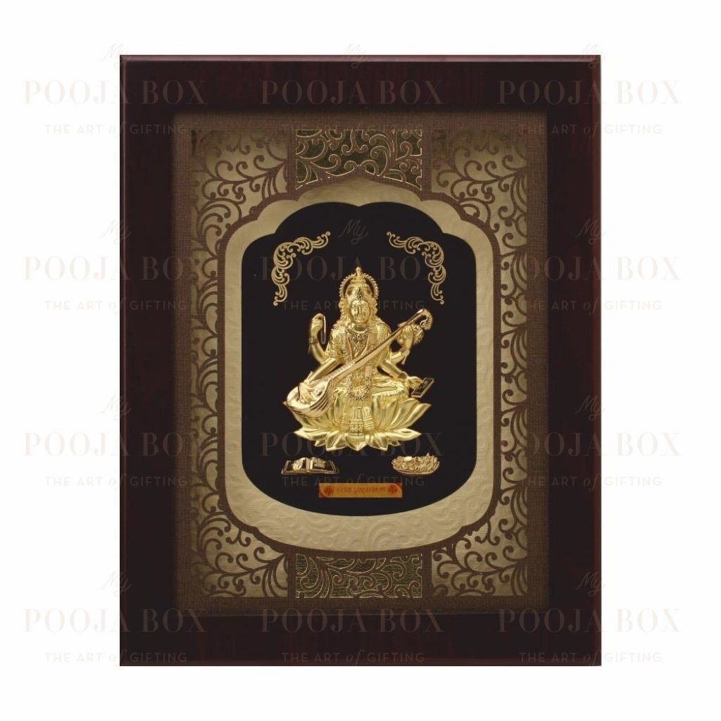 24K Gold Foil Big Saraswati Maa Elite Frame Framed Paintings