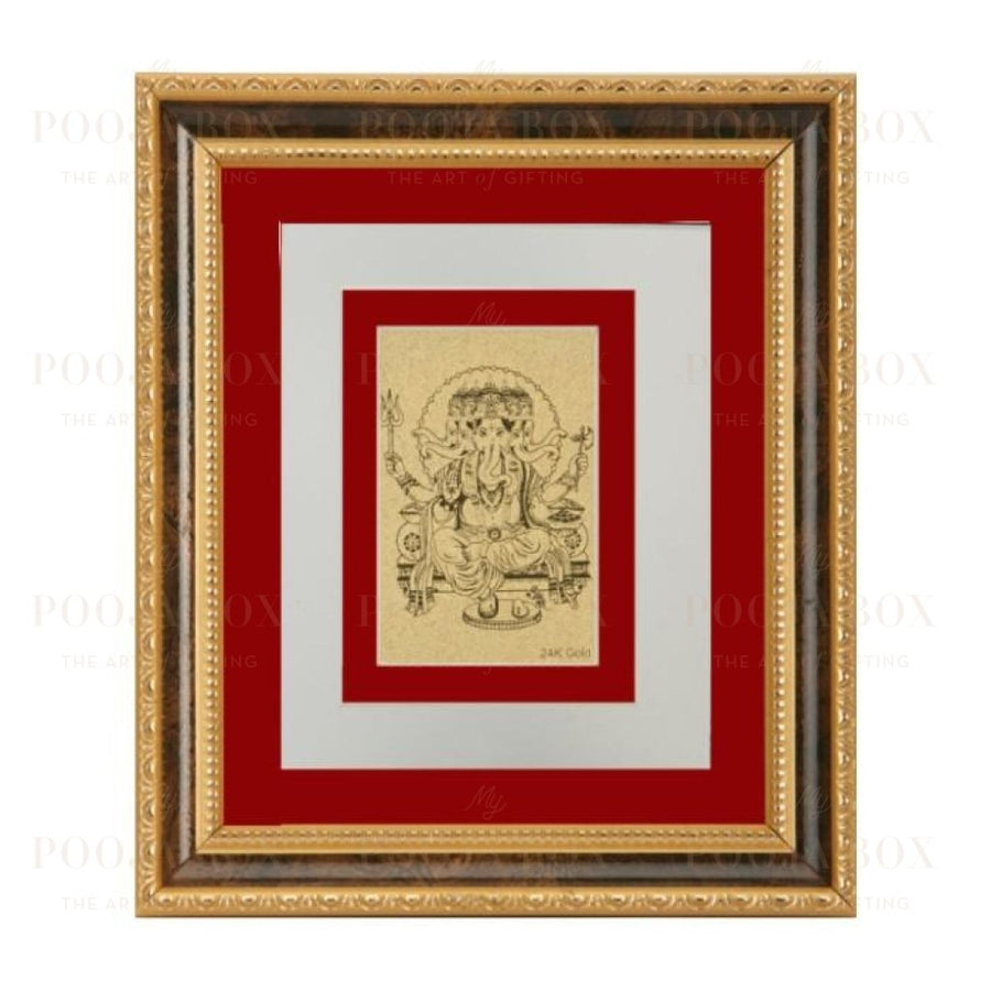 24K Gold Foil Panchmukhi Ganesha Card Frame Framed Paintings