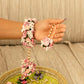 Floral Baby Pink & White Haath Phool Bracelet & Maang Tikka Set