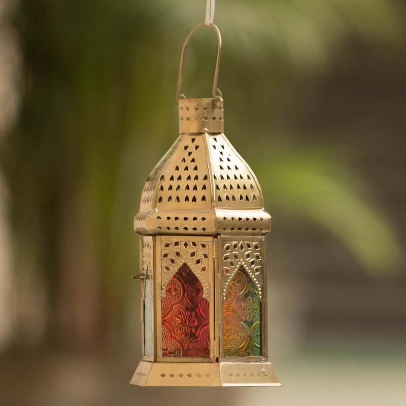 Multicolor Metal Glass Moroccan Lantern for Home Decor