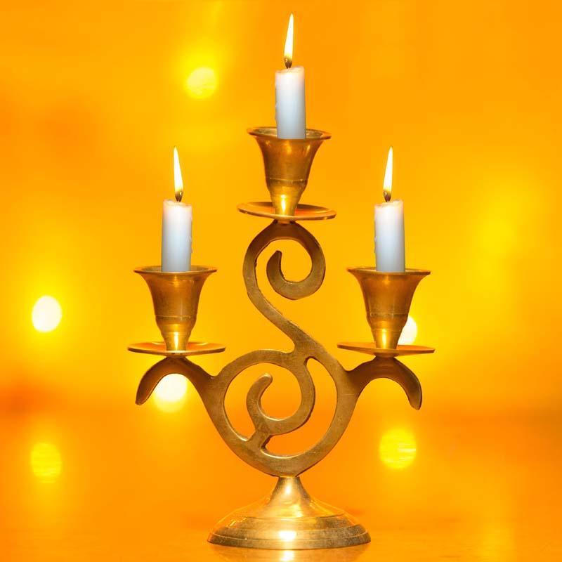 Exquisite Handmade Brass Candle Holder with Three Branches