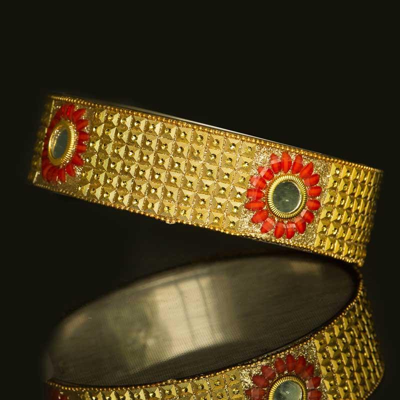 Embellished Channi - Golden & Red