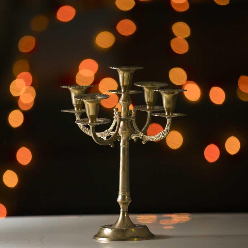 Antique Five Arm Brass Candle Holder