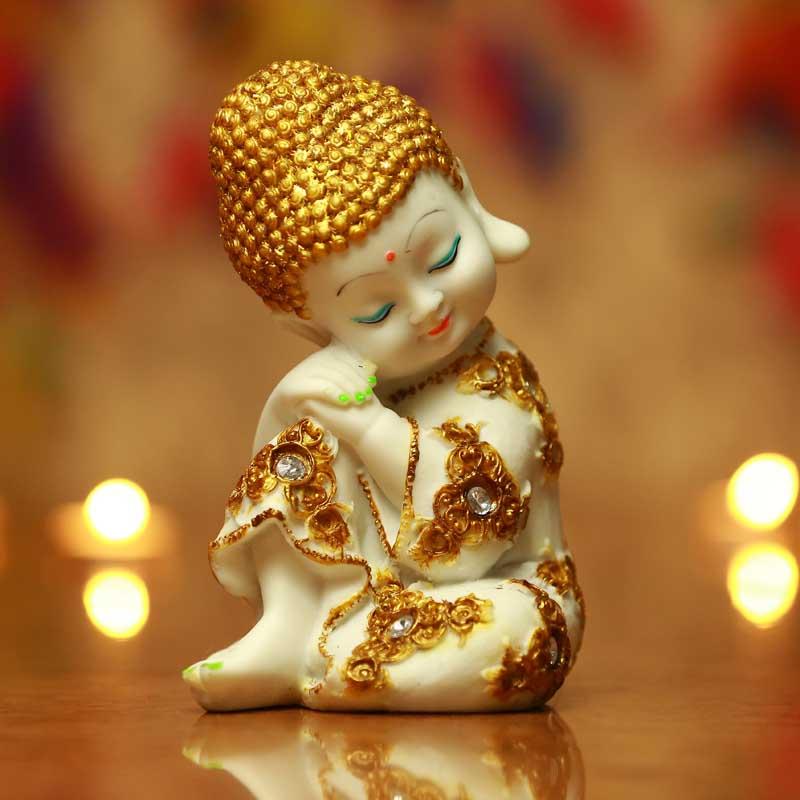 Pristine White and Gold Laughing Buddha (Set of 4)