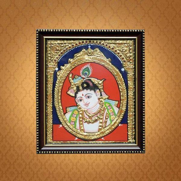 Bal Krishna Hand-Painted Tanjore Wooden Framed Painting