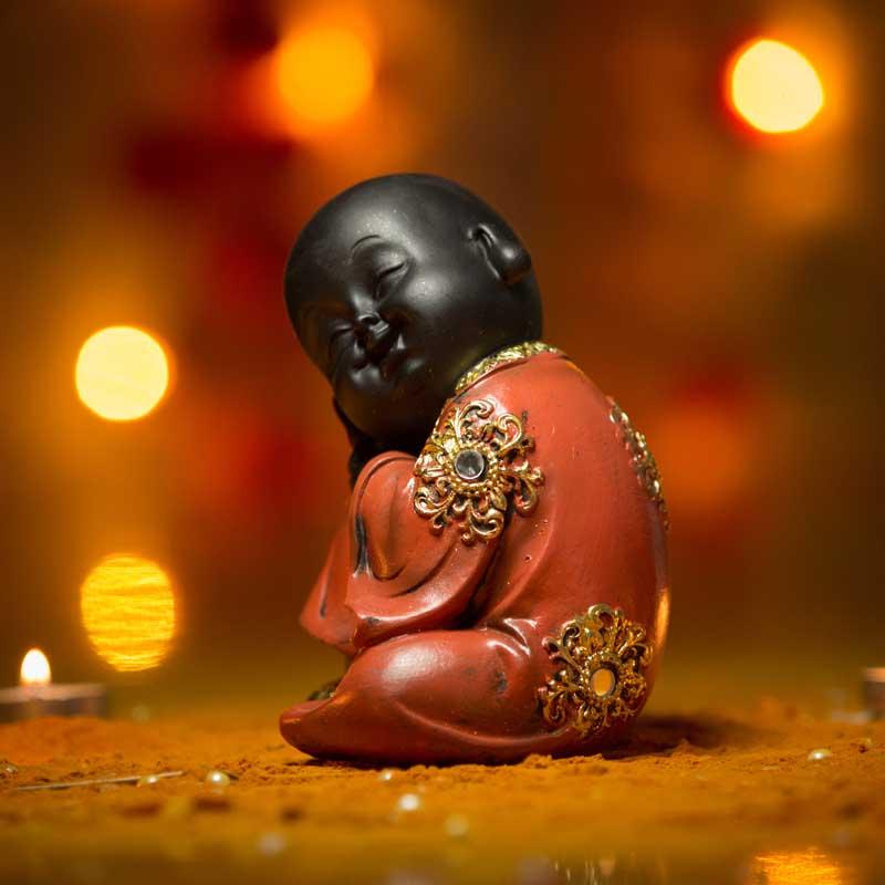 Sparkling Golden Contemplating Baby Monk Figurine Showpiece