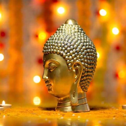 Glorious Golden Meditating Buddha Head Showpiece