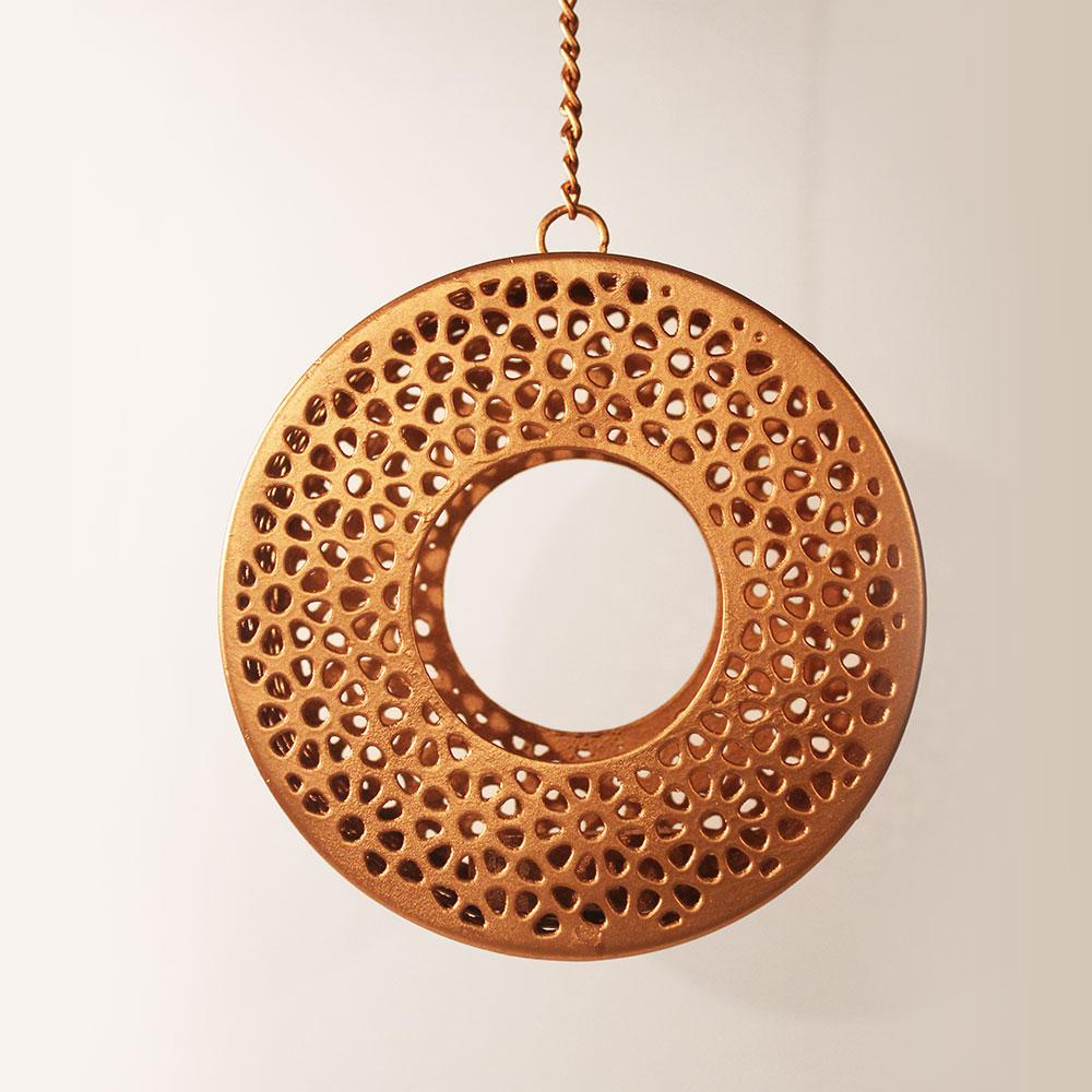 Elegant Round Ring-Shaped Copper T-Light Holder Hanging
