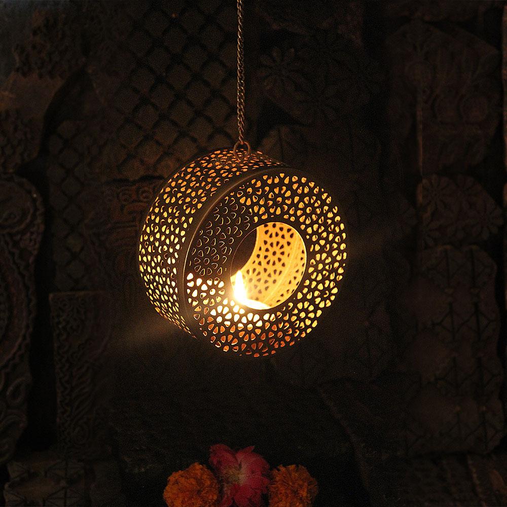 Exquisite Round Ring-Shaped Gold T-light Holder Hanging
