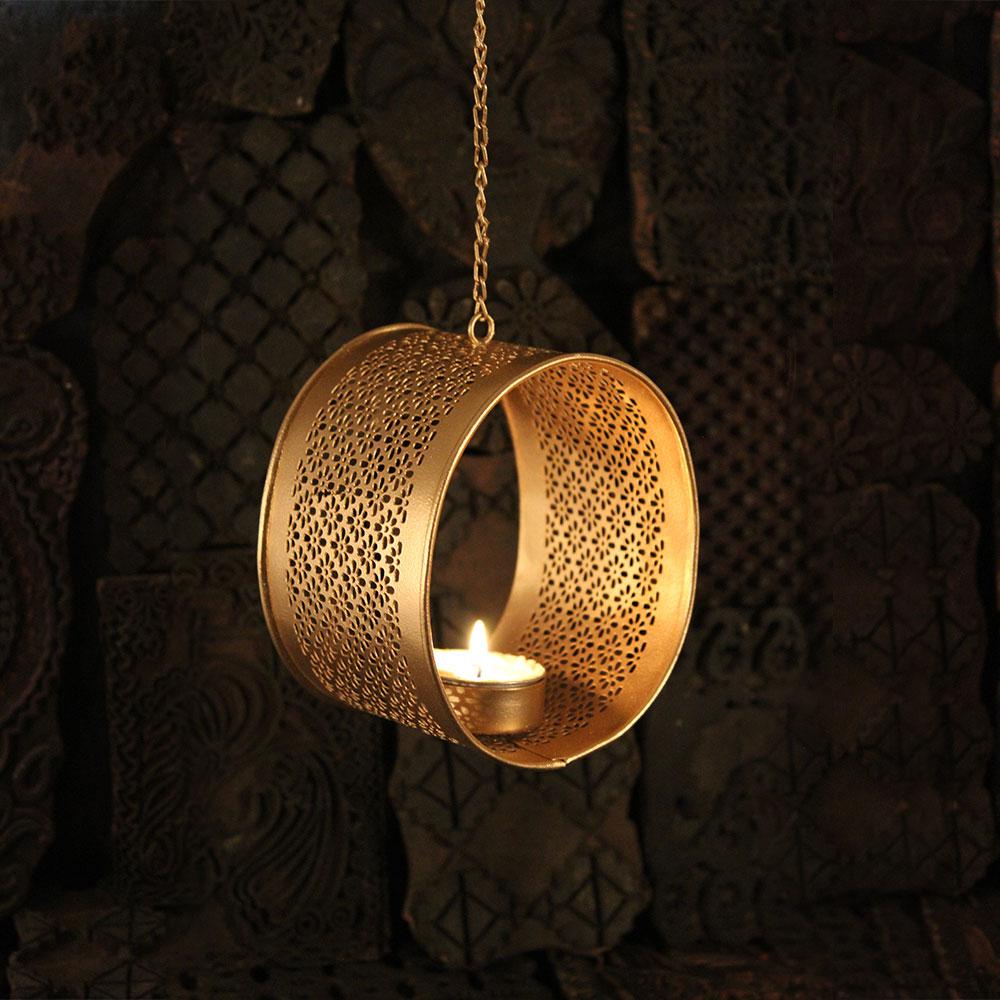 Beautiful Circular Gold T-Light Holder Hanging