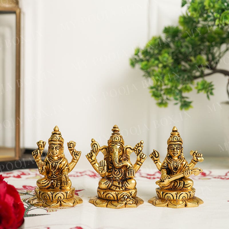 Brass Laxmi Ganesh Saraswati Idol Set of 3