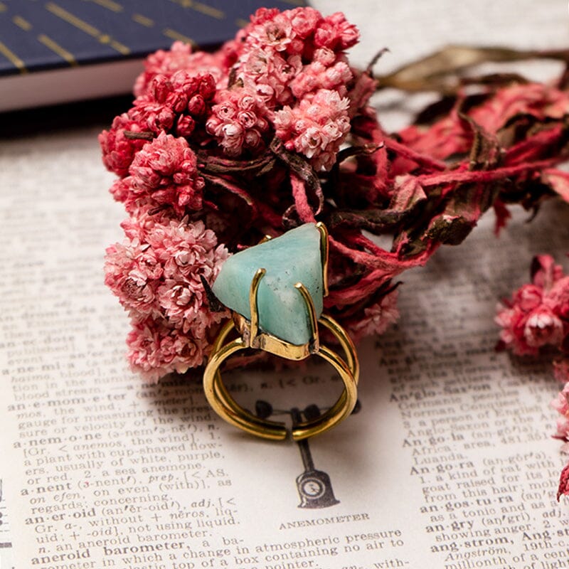 Natural Amazonite Gold Plated Ring