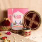 Velvet Maroon Golden Embroidery Karwa Chauth Thali set With Potli