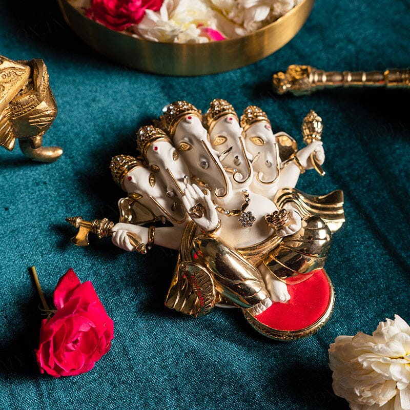 Gold Plated Panchmukhi Ganesha Marble Hanging