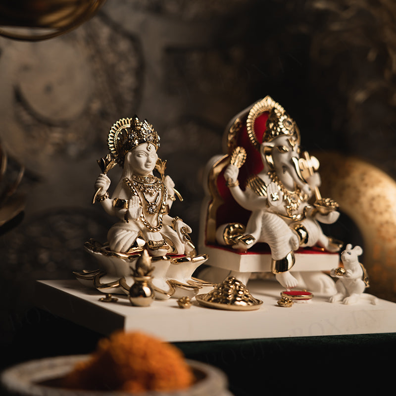 Marvellous Laxmi Ganesha Gold Plated Idol