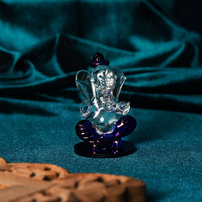 Blue Glass Ganesha Idol