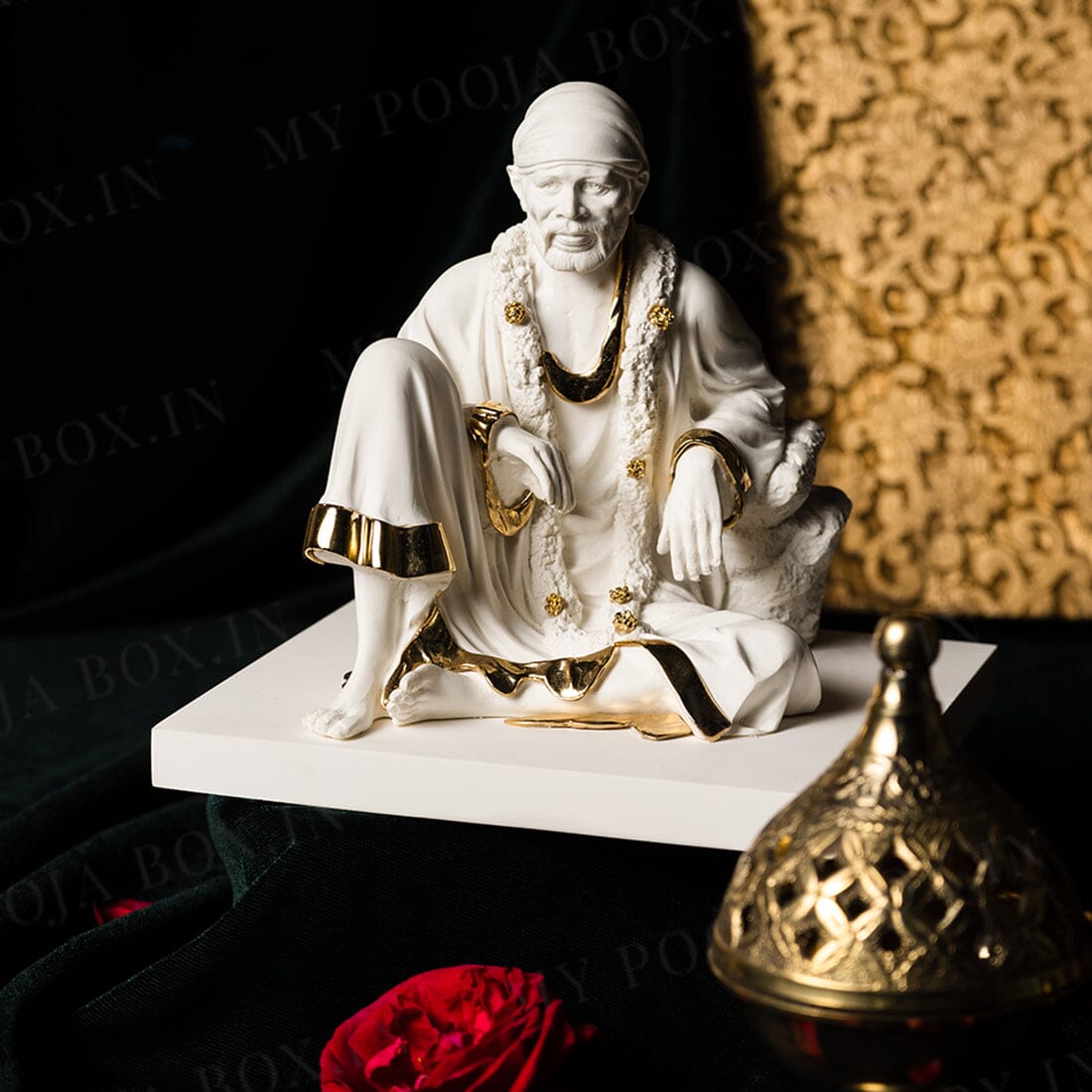 Sublime Sai Baba Gold Plated Marble Idol