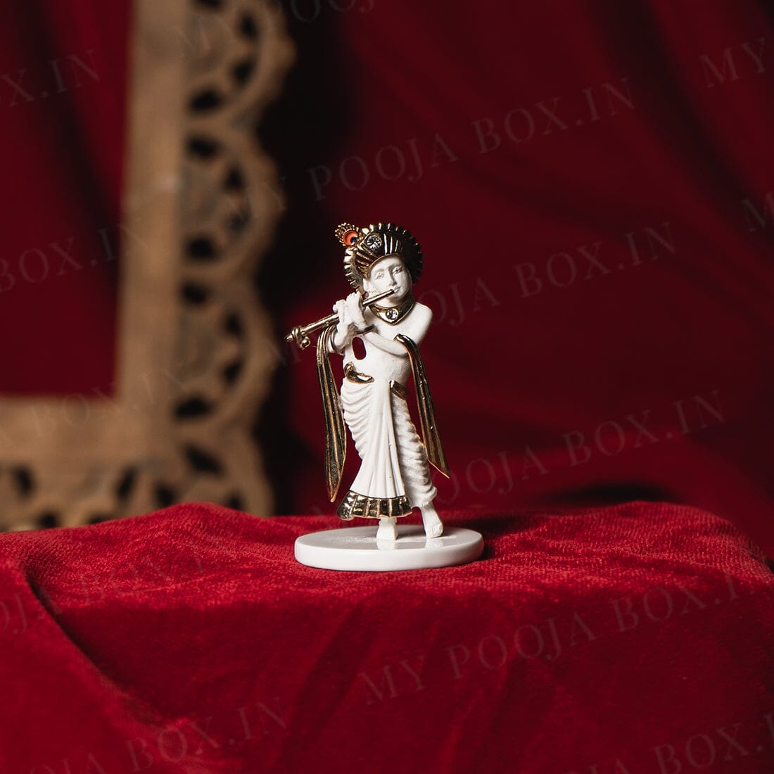Majestic Krishna Gold Plated Marble Idol