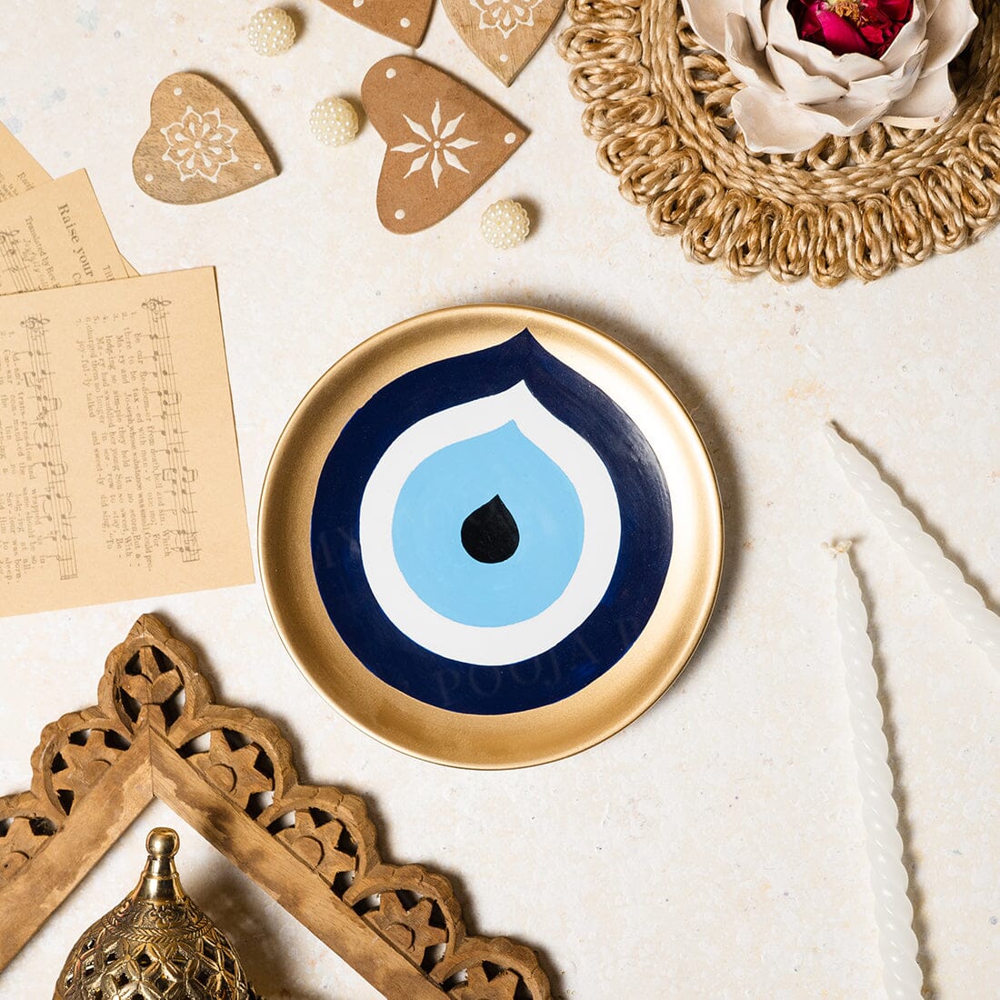 Hand-Painted Evil Eye Gold Wall Decor Plate