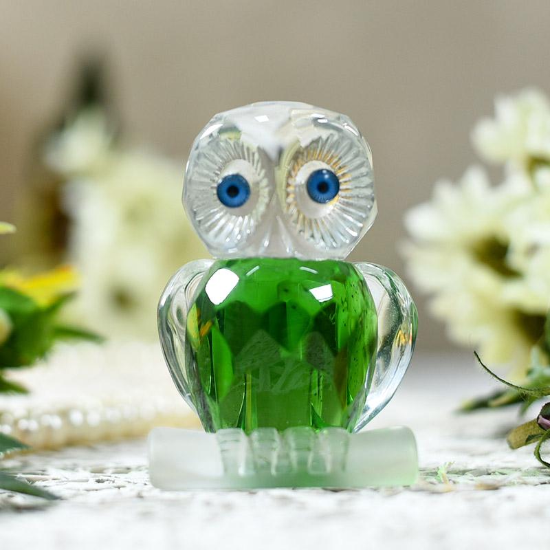 Green Crystal Owl Figurine Paperweight Table Centerpiece Home Décor