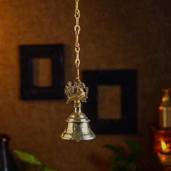 Antique Brass Peacock Temple Bell