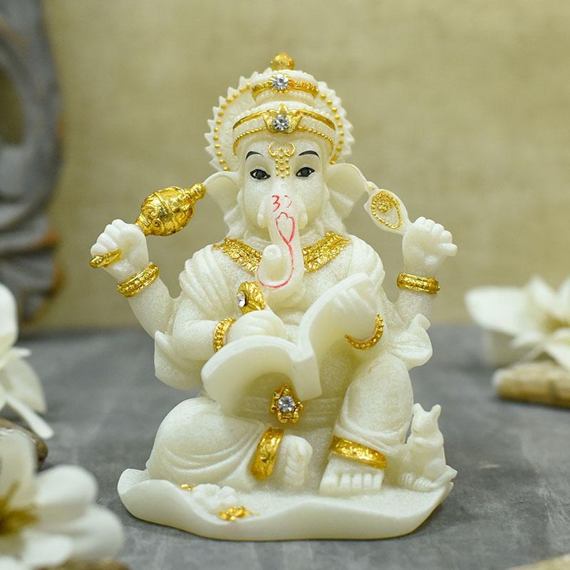 Divine Book Reading Marble Ganesha Idol/Murti