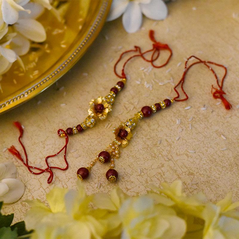 24K Gold Foil Floral Bhaiya Bhabhi Rakhi-Set Of 2