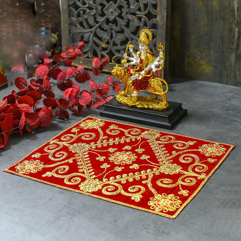 Golden Embroidery Chowki Cover