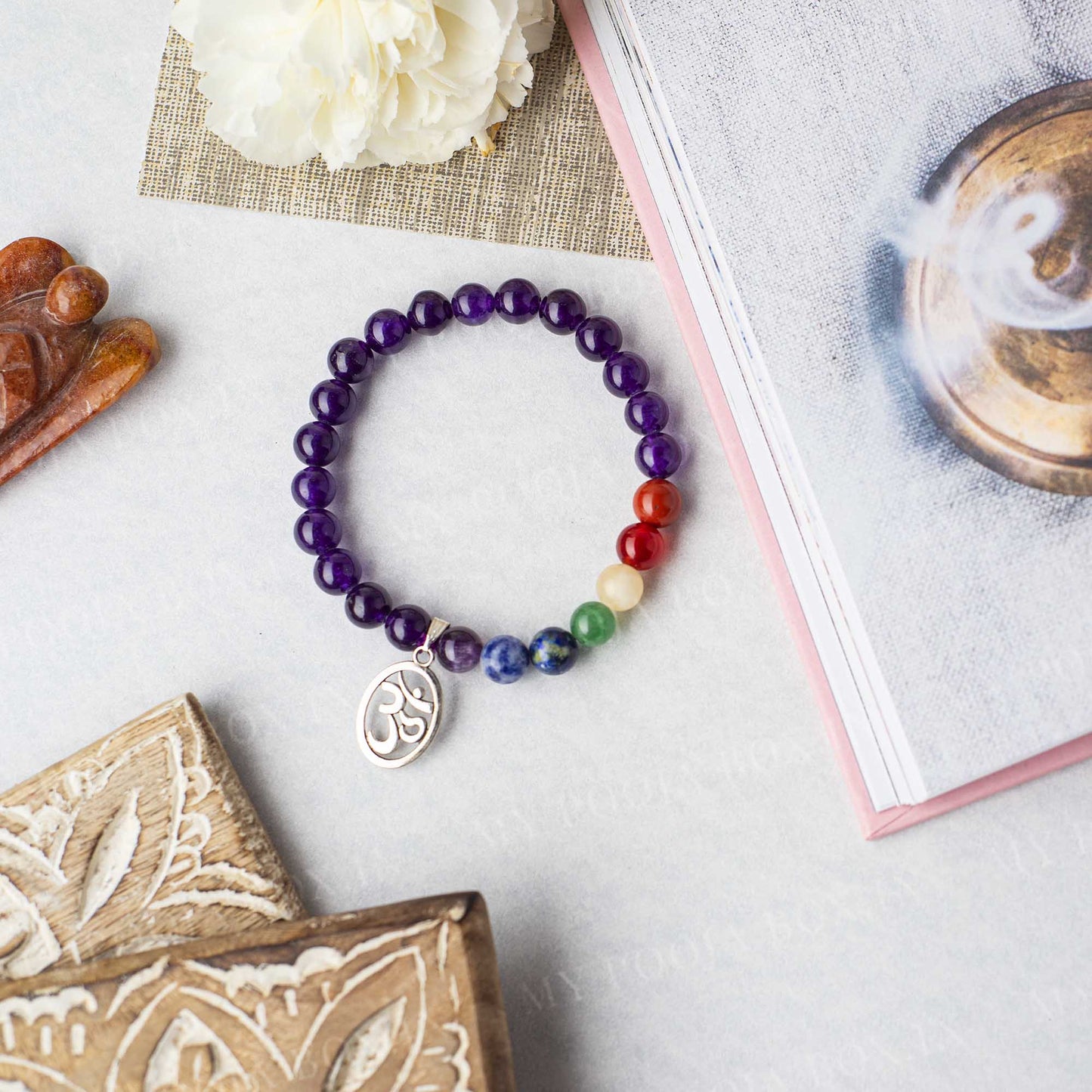 Amethyst Bracelet with Om Charm | Protection, Meditation & Calming