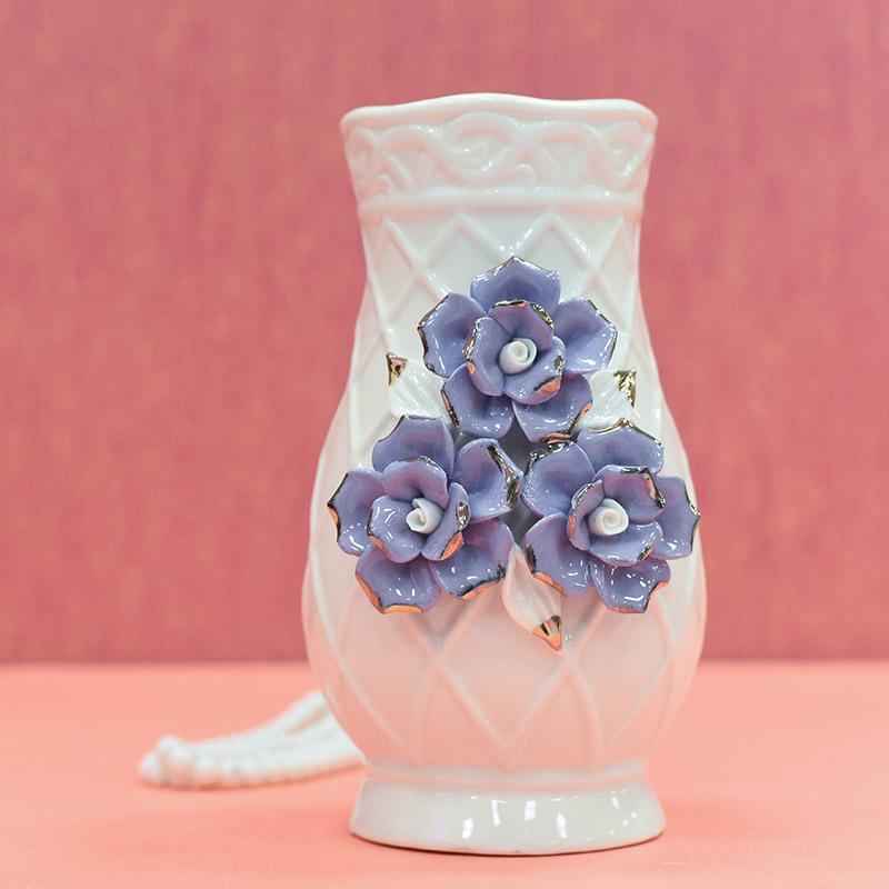 Crystal White Vase With Purple Roses