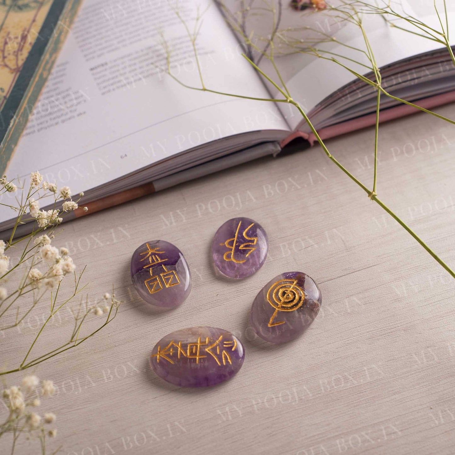 Amethyst Reiki Symbol Engraved Stone Sets