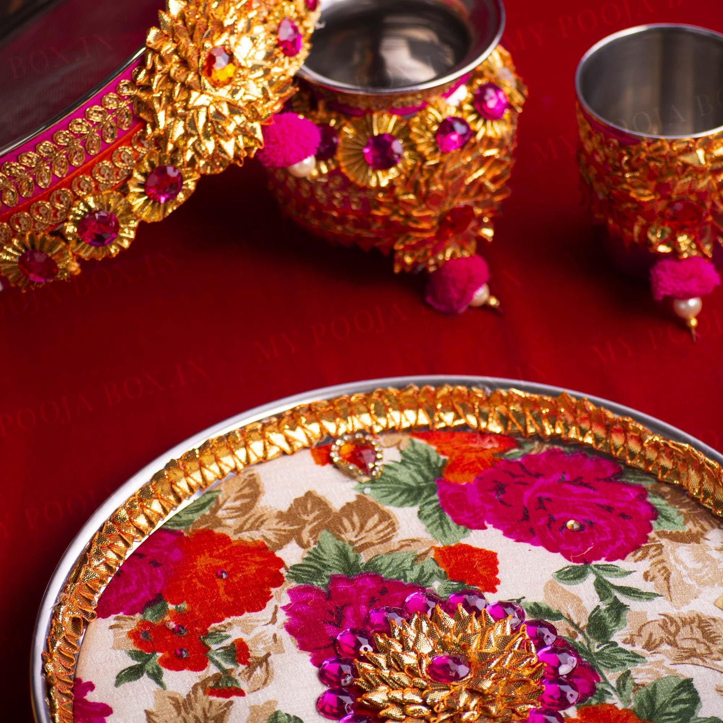 Golden Floral Karwa Chauth Thali Set