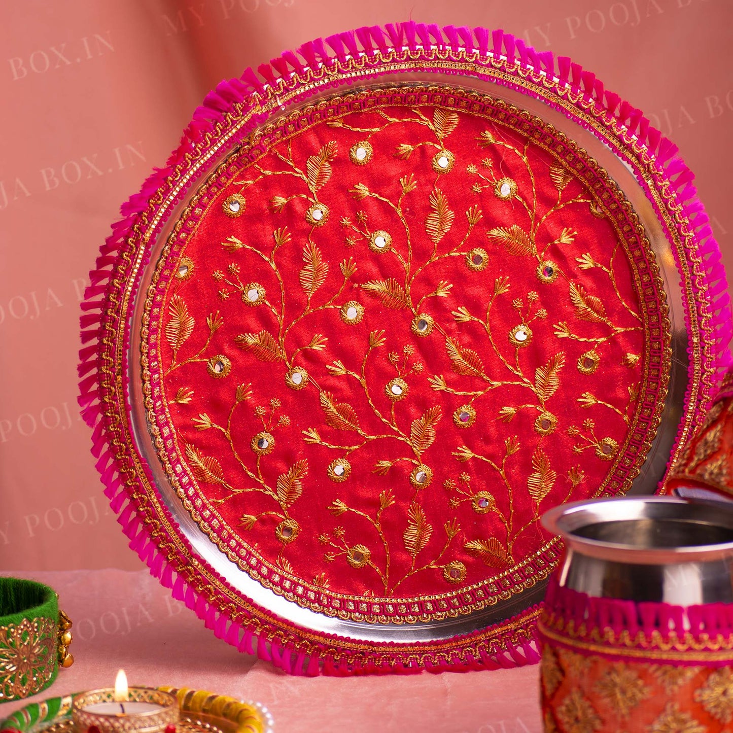 Radiant Rani & Orange Karwa Chauth Thali Set