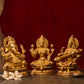 Antique Brass Gold Finish Ganesha Laxmi and Saraswati Idol