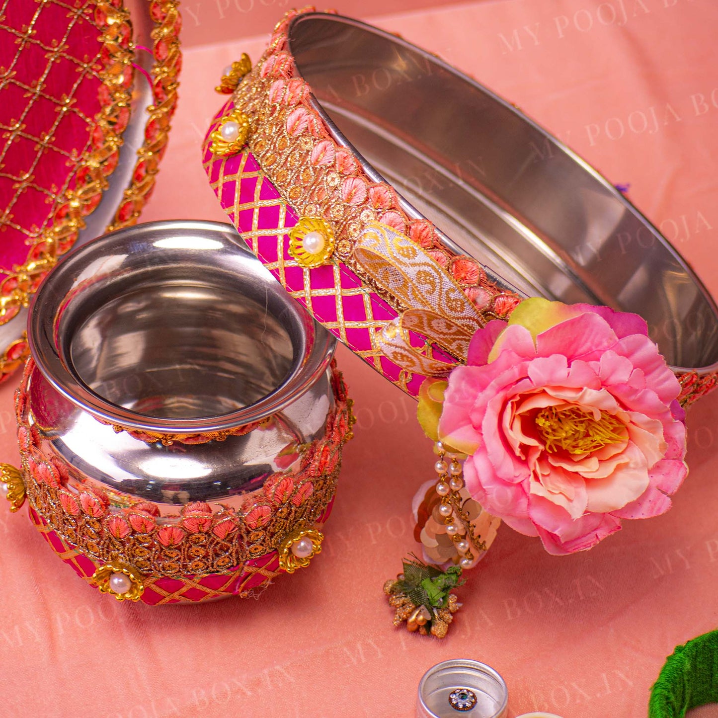 Blush Pink Floral Karwa Chauth Thali Set