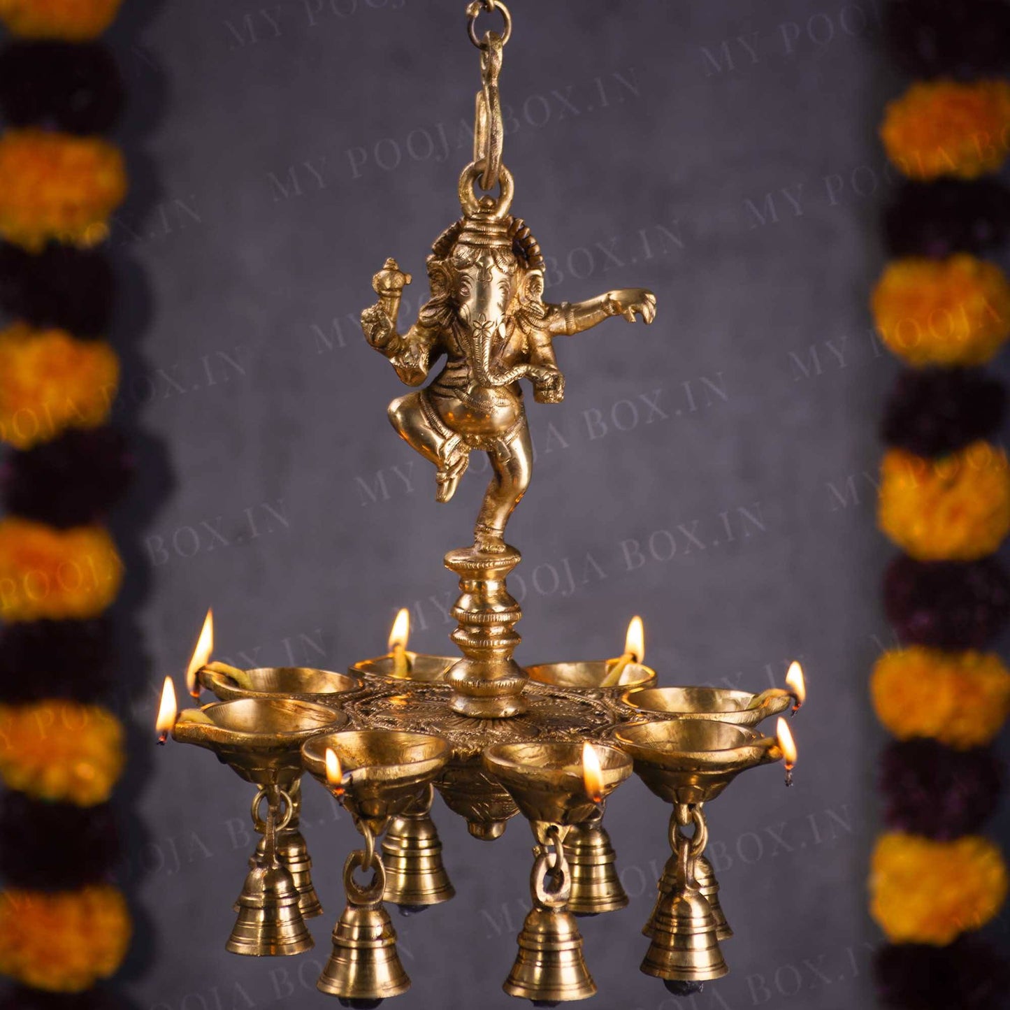 Antique Brass Dancing Ganesha Hanging Diya