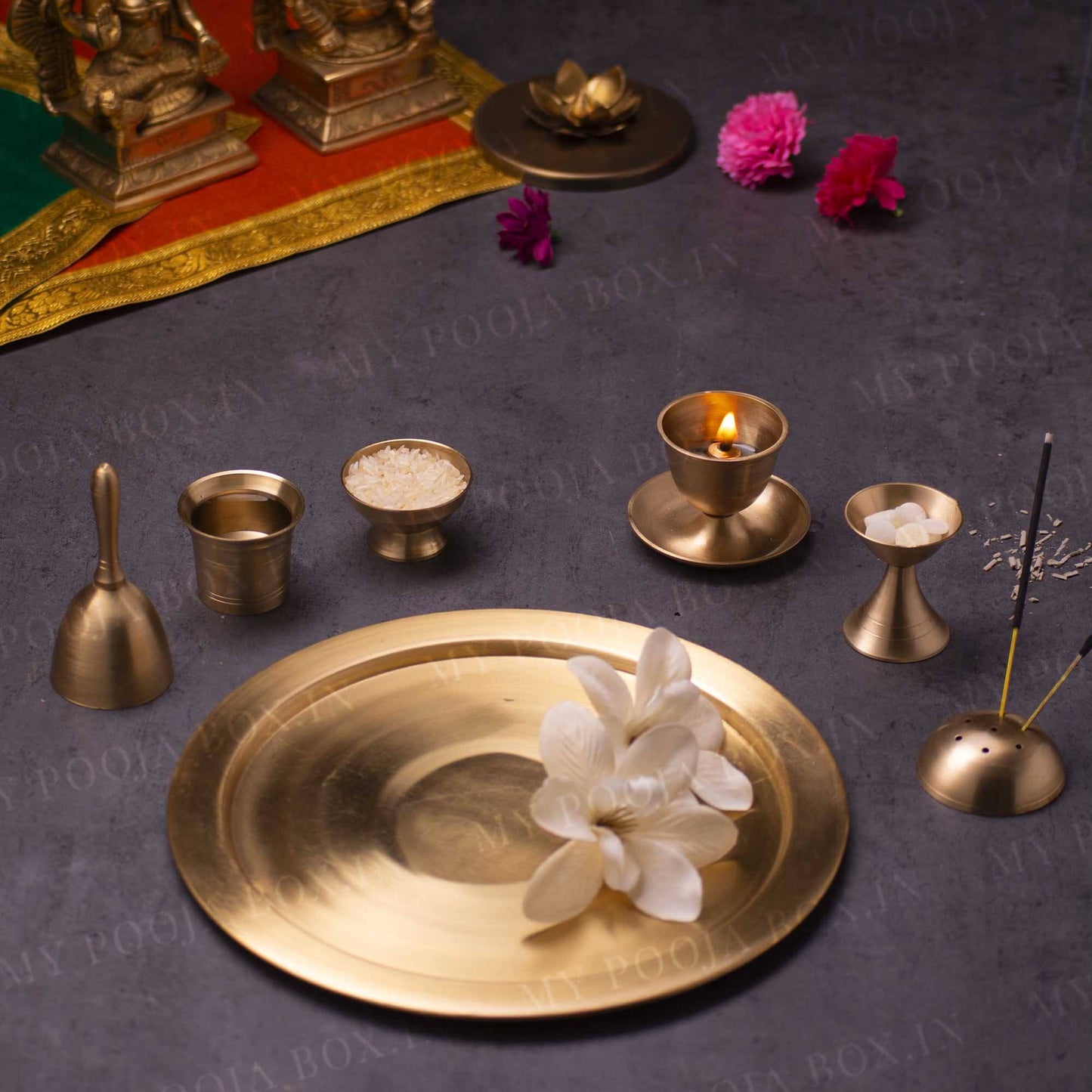 Antique Brass Pooja Thali (Set of 7)