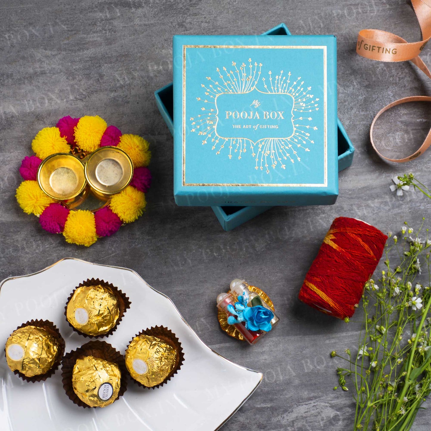 Blue Bhai Dooj Petite Box with Ferrero Rocher Chocolate