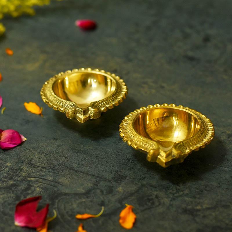 Traditional Golden Brass Diya (Set of 2)