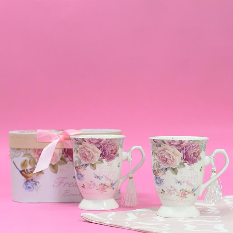 Flower Theme Vintage Tea Cups (Set of 2)