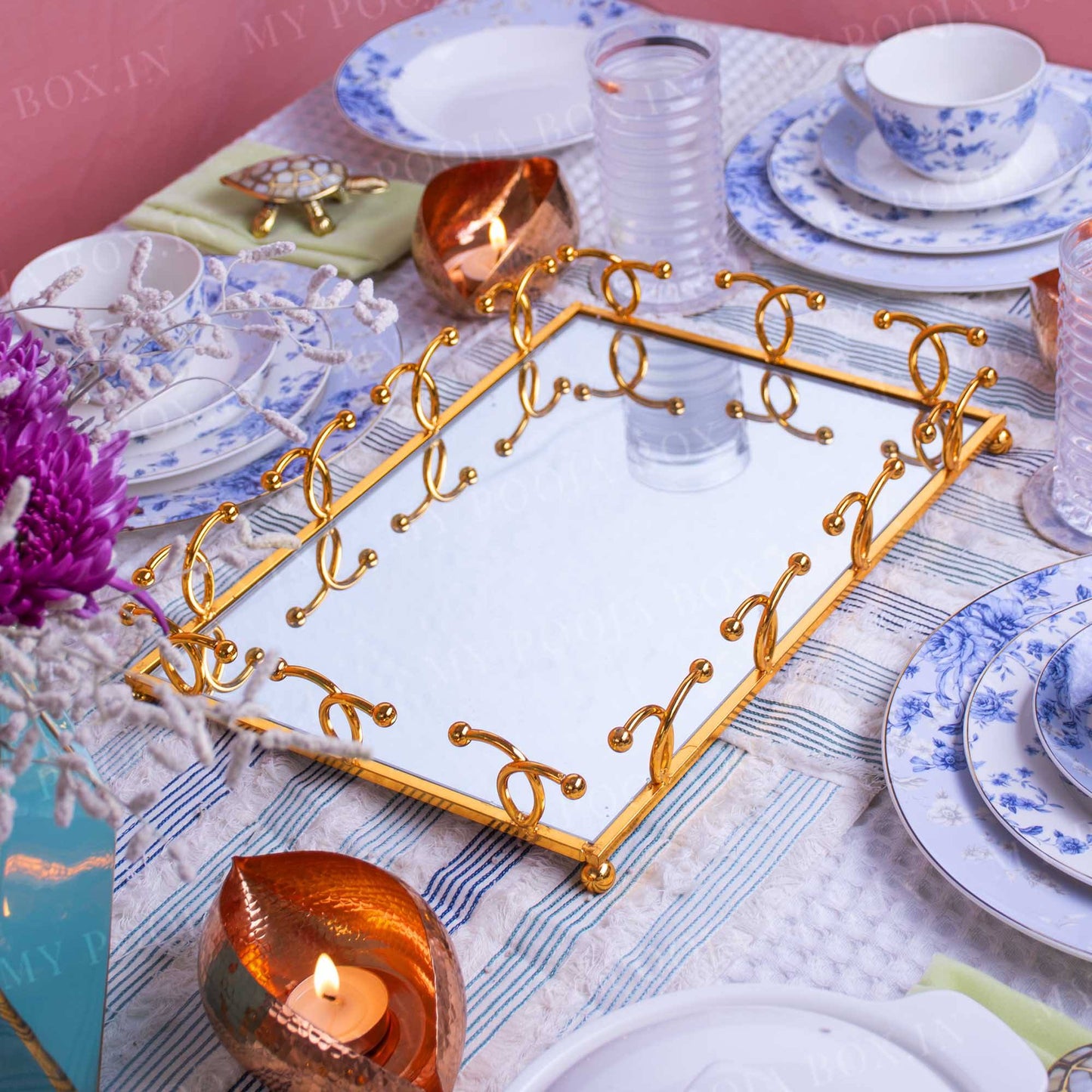 Gold Mirrored Tabletop Tray (Set of 2)