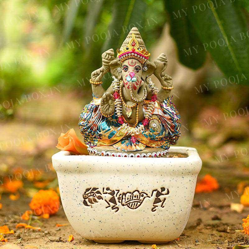 6INCH Bejewelled Eco-Friendly Clay Ganesha | Plant-A-Ganesha