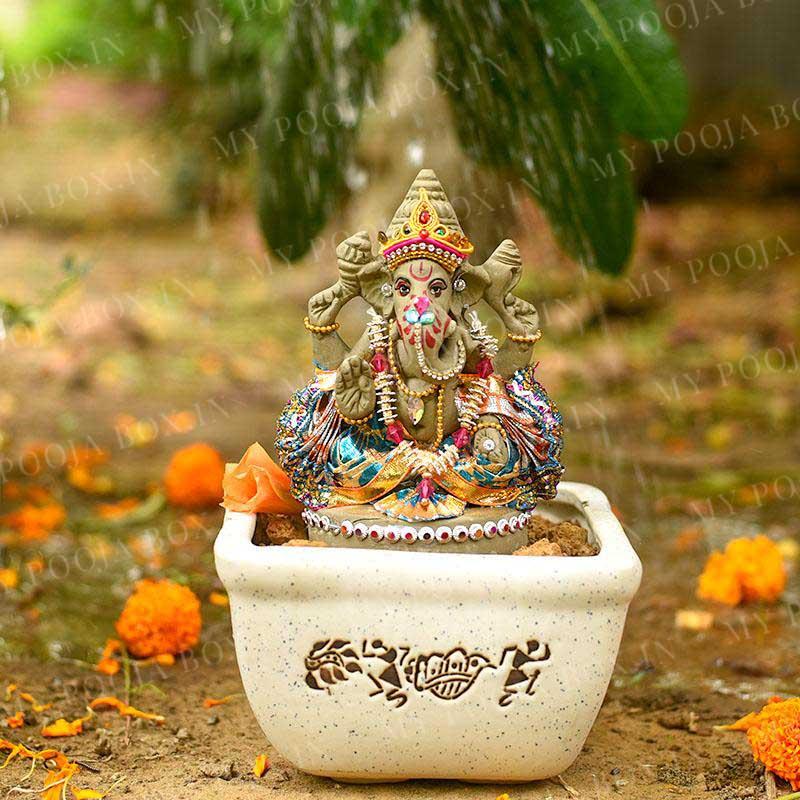 6INCH Bejewelled Eco-Friendly Clay Ganesha | Plant-A-Ganesha