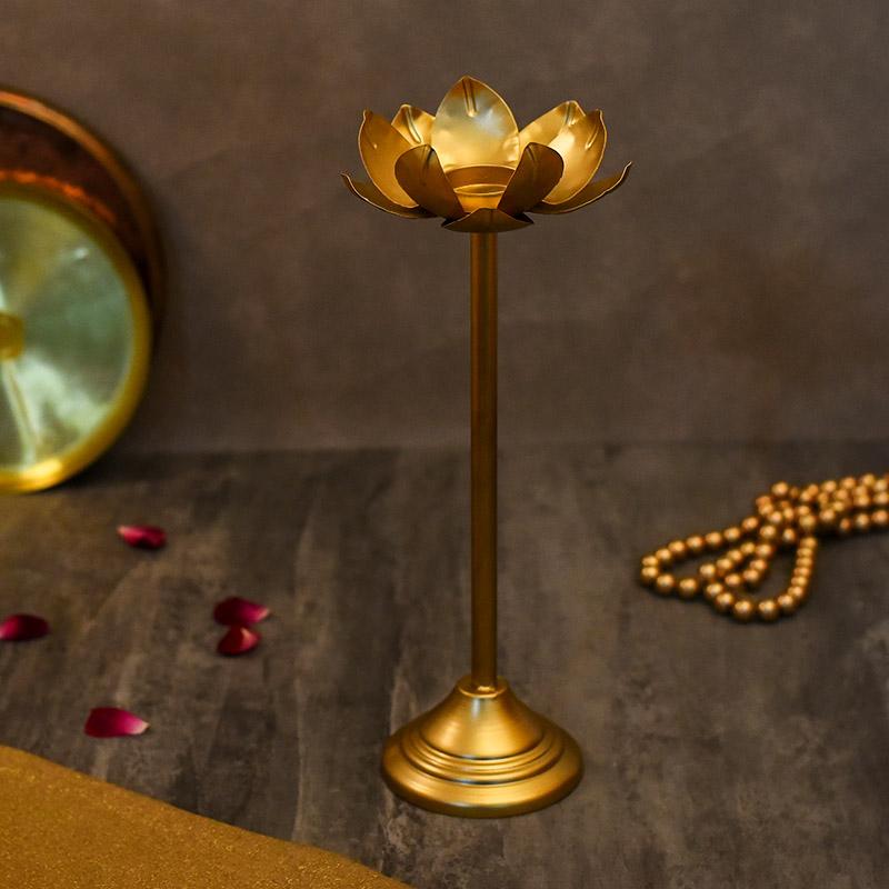 Pedestal Brass Lotus Candle Stand
