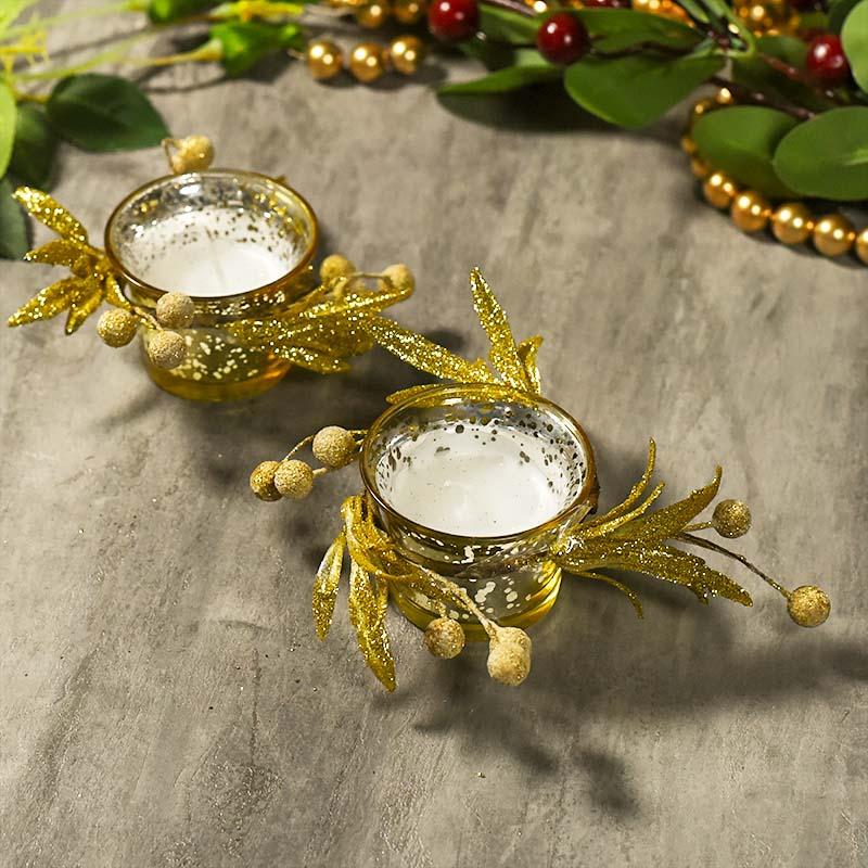 Shimmering Gold Beaded Candle Set