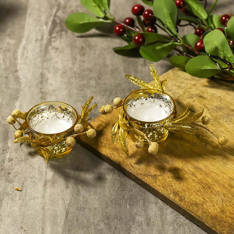 Shimmering Gold Beaded Candle Set