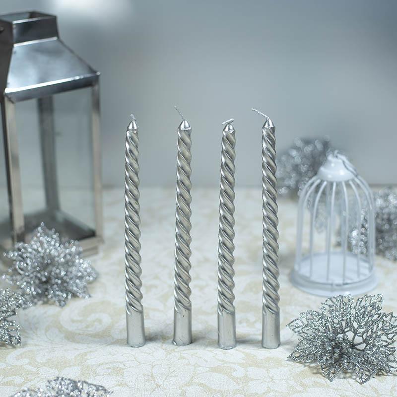Glittering Silver Candle Sticks (Set of 4)