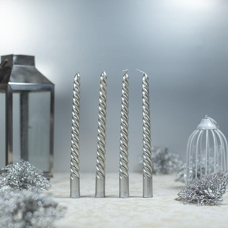 Glittering Silver Candle Sticks (Set of 4)